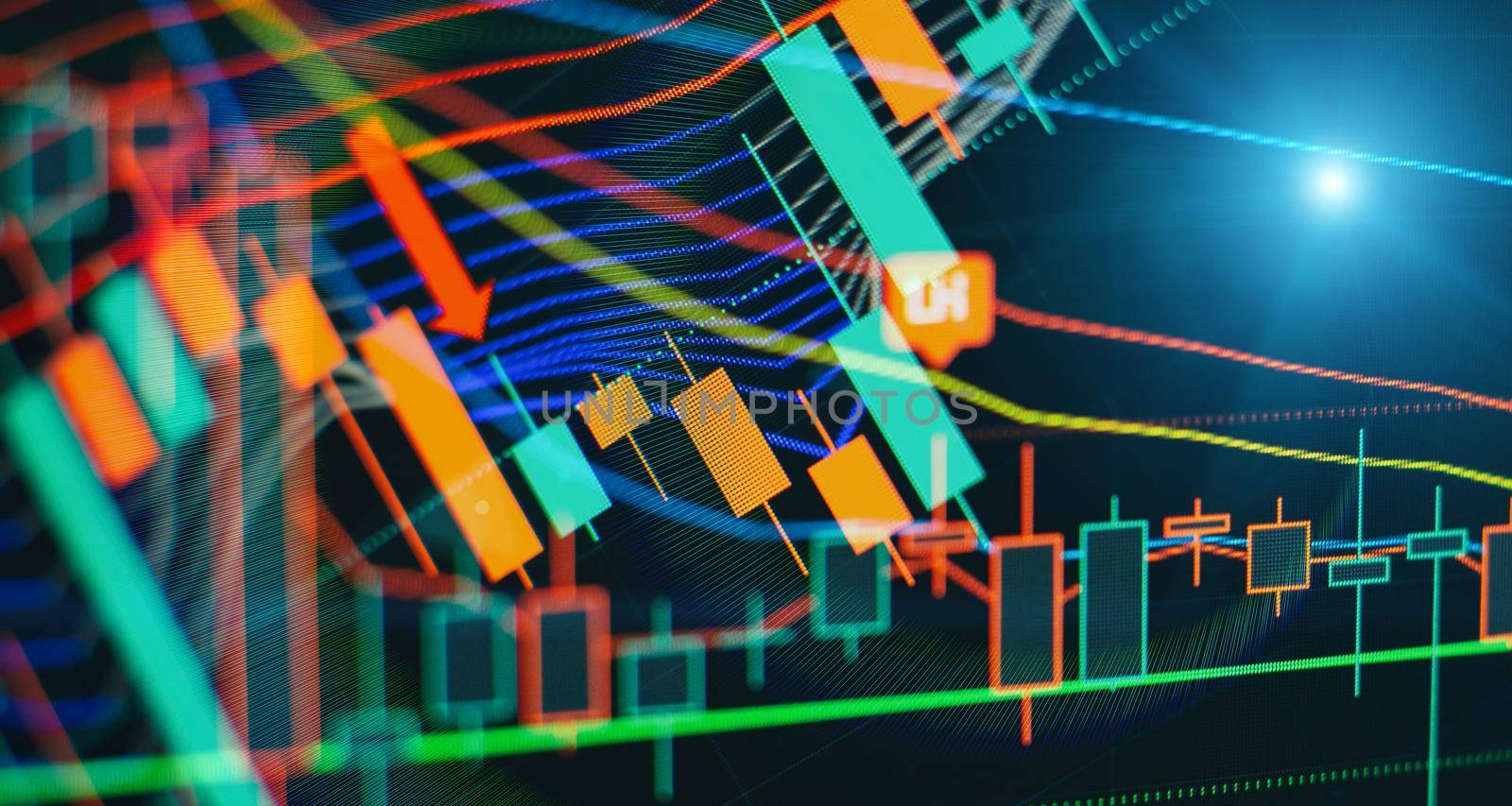 Professional technical analysis on the monitor of a computer. Fundamental and technical analysis concept.