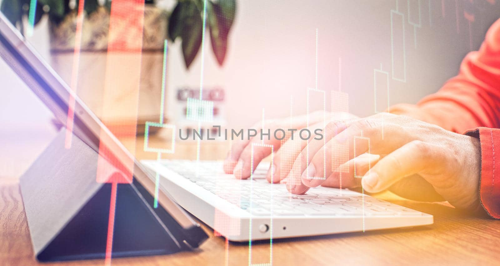 Businessman working on his laptop , international system concept