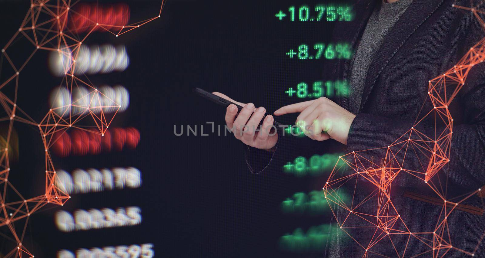 Finance Content marketing.Business Analytics Data Management System concept on dark background.