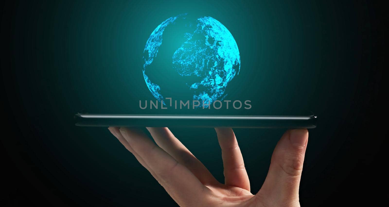 Stock market, Business growth, progress or success concept. Hand of Businessman or trader is showing a growing virtual hologram stock on smartphone by Maximusnd