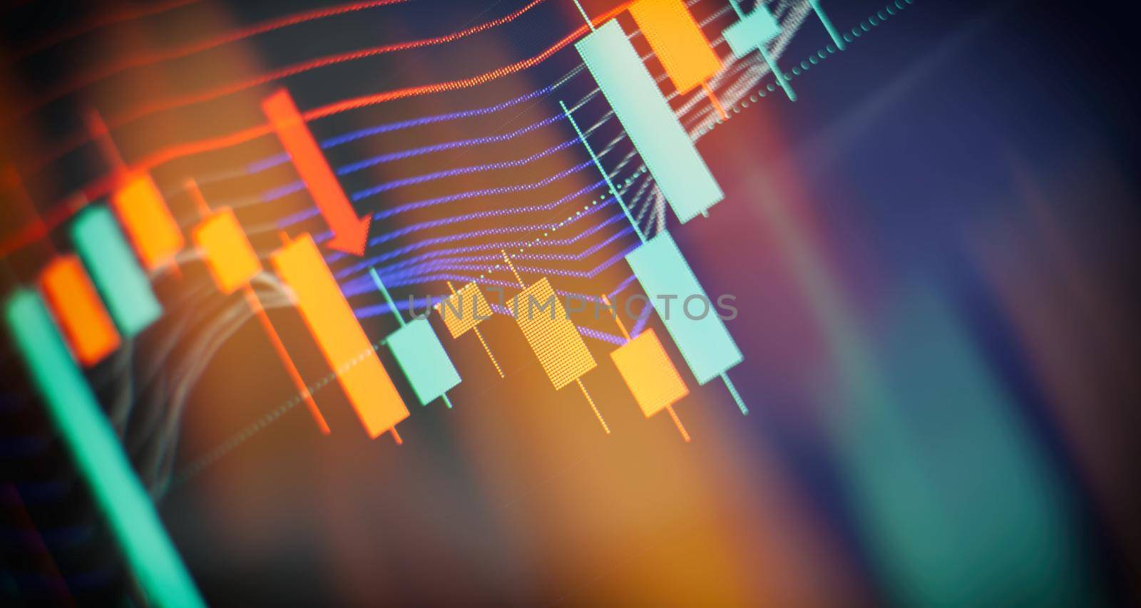 Professional technical analysis on the monitor of a computer. Fundamental and technical analysis concept.
