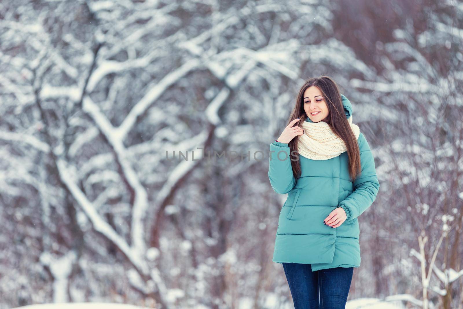 girl on the background of snowy trees by zokov