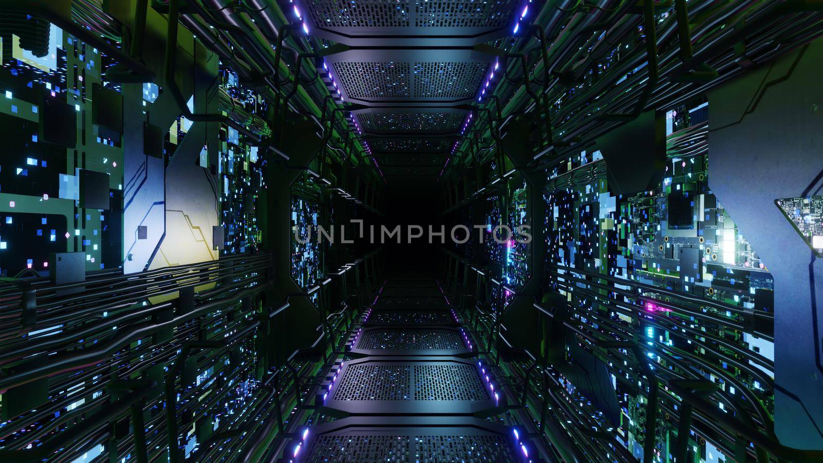 Inside Digital Wiring Network Tunnel Sci fi by urzine