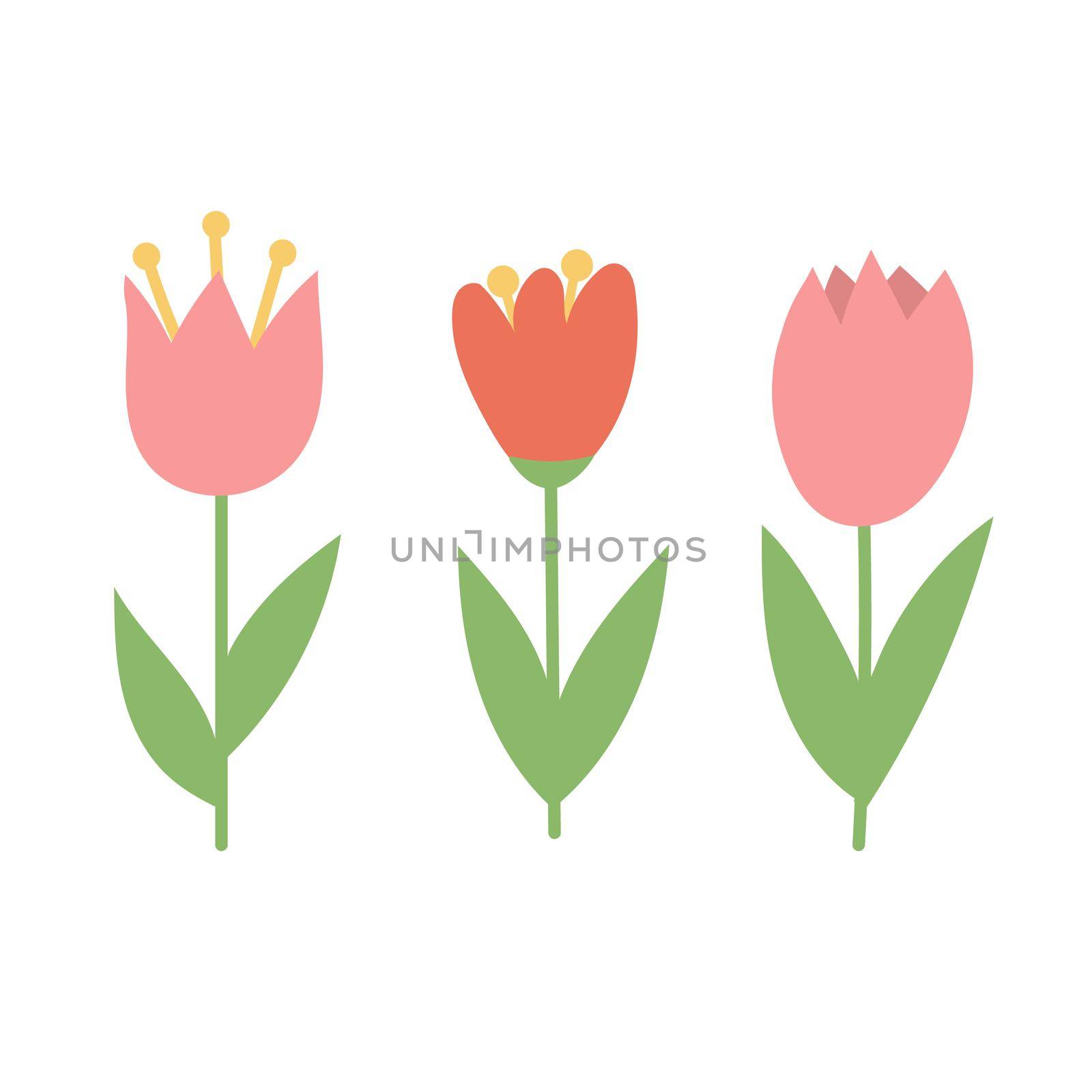 Simple cartoon icons on white background - tulip blooms. 8 March by natali_brill