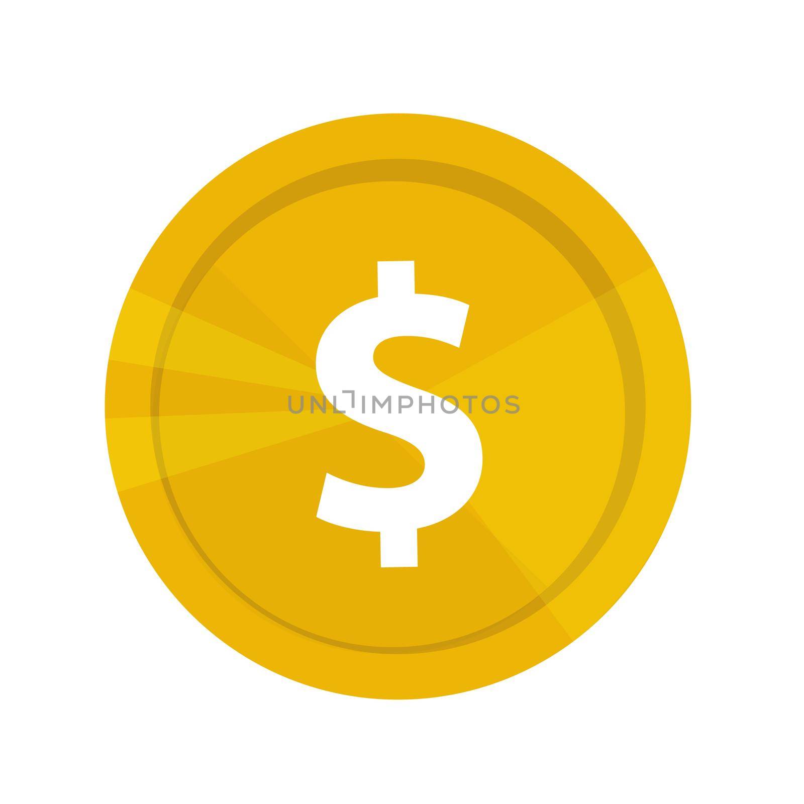 Illustration golden game coin with dollar sign isolated. Vector illustration on white background