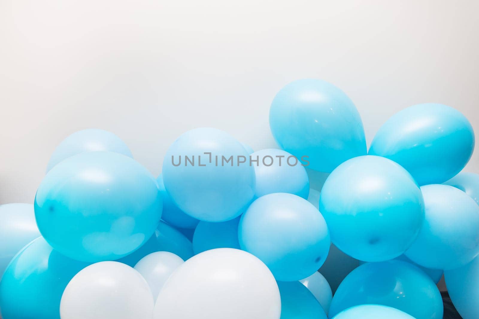 Blue-blue balloons, birthday. Postcard, place for an inscription