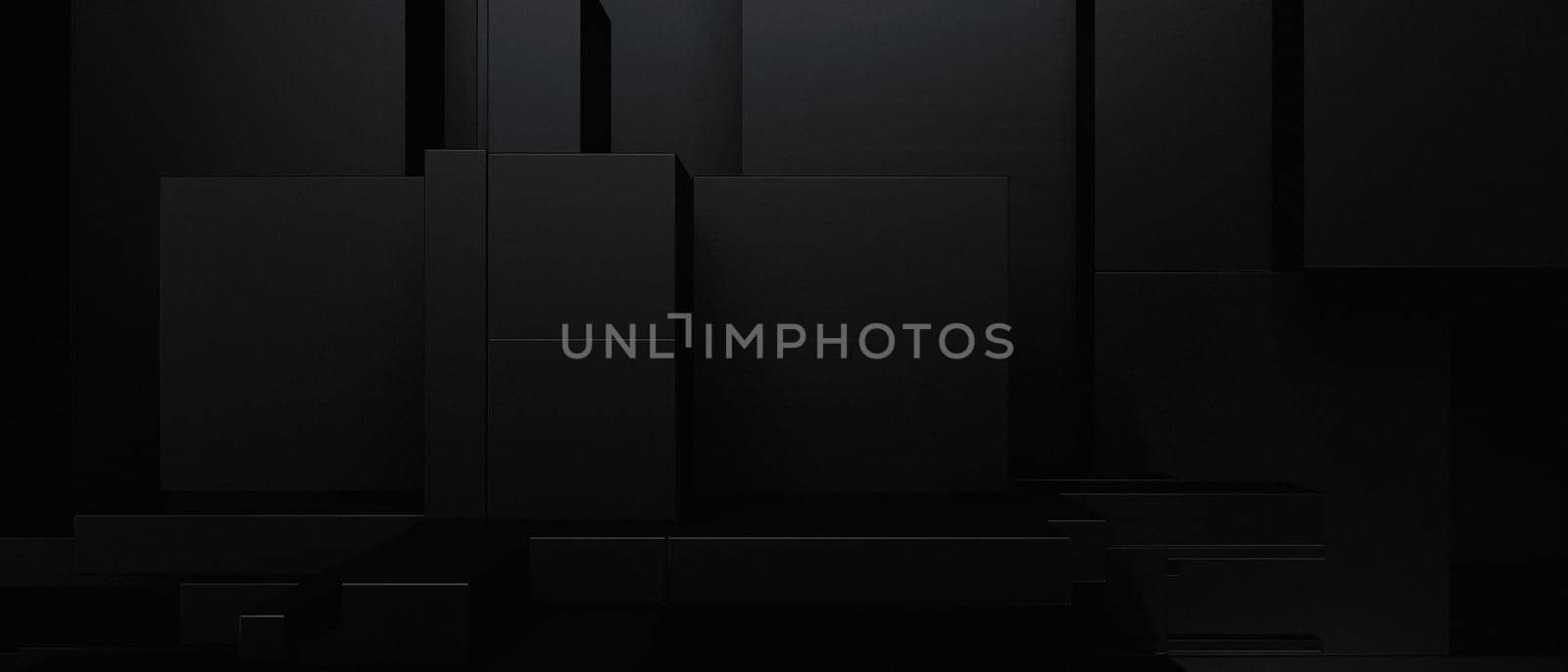 Luxurious black squares banner background 3D Rendering