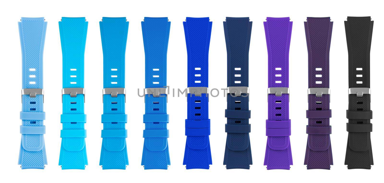 leather strap for electronic watches, on a white background in isolation, collage