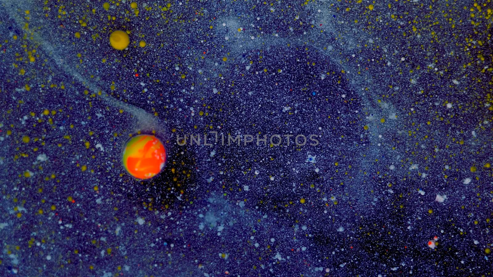 Yellow bubbles on a blue background of space. by kenonl