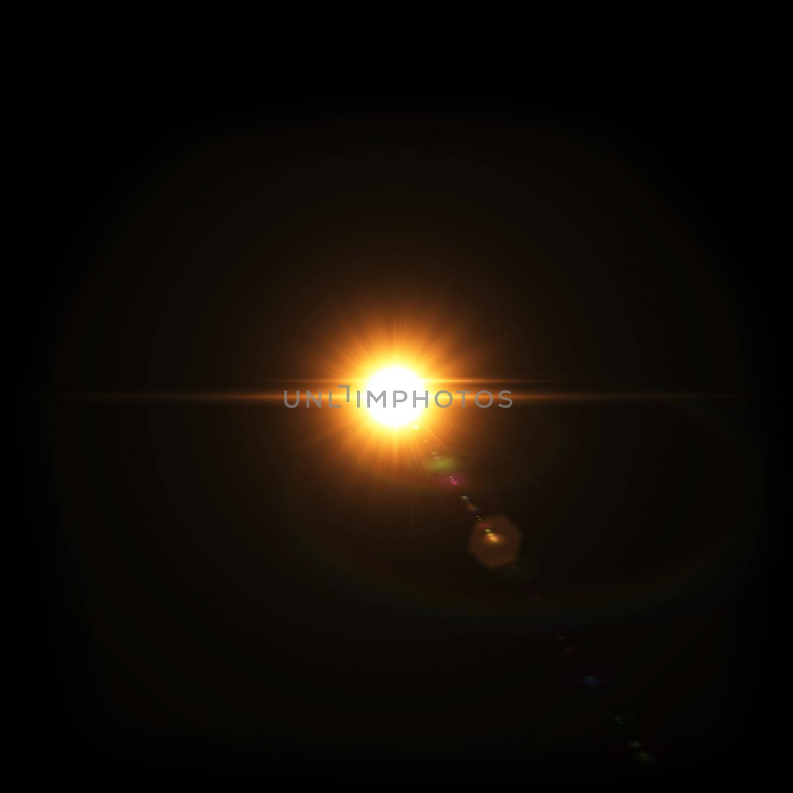 Light Lens flare on black background. Lens flare with bright light isolated with a black background. Used for textures and materials.