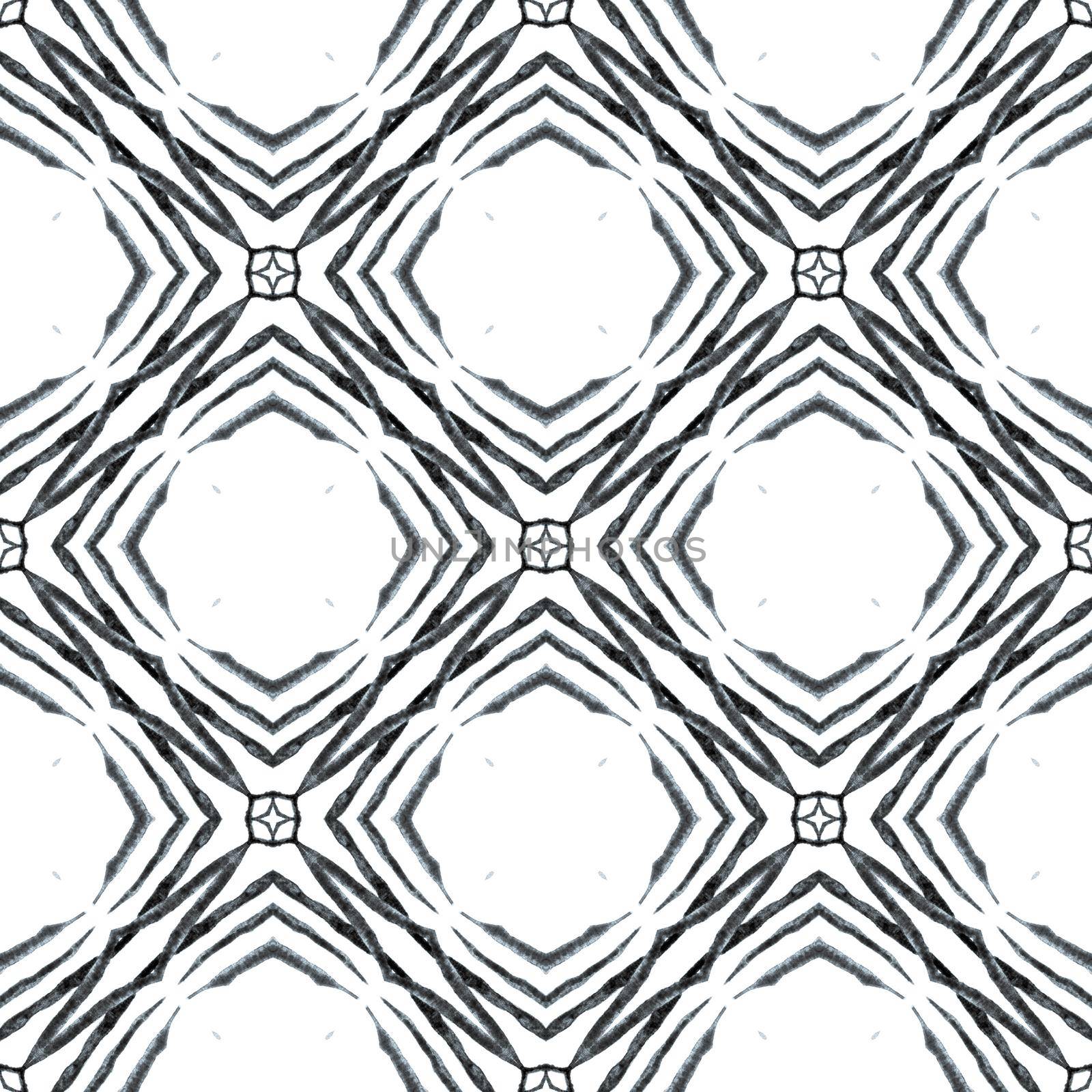 Organic tile. Black and white sublime boho chic summer design. Trendy organic green border. Textile ready popular print, swimwear fabric, wallpaper, wrapping.