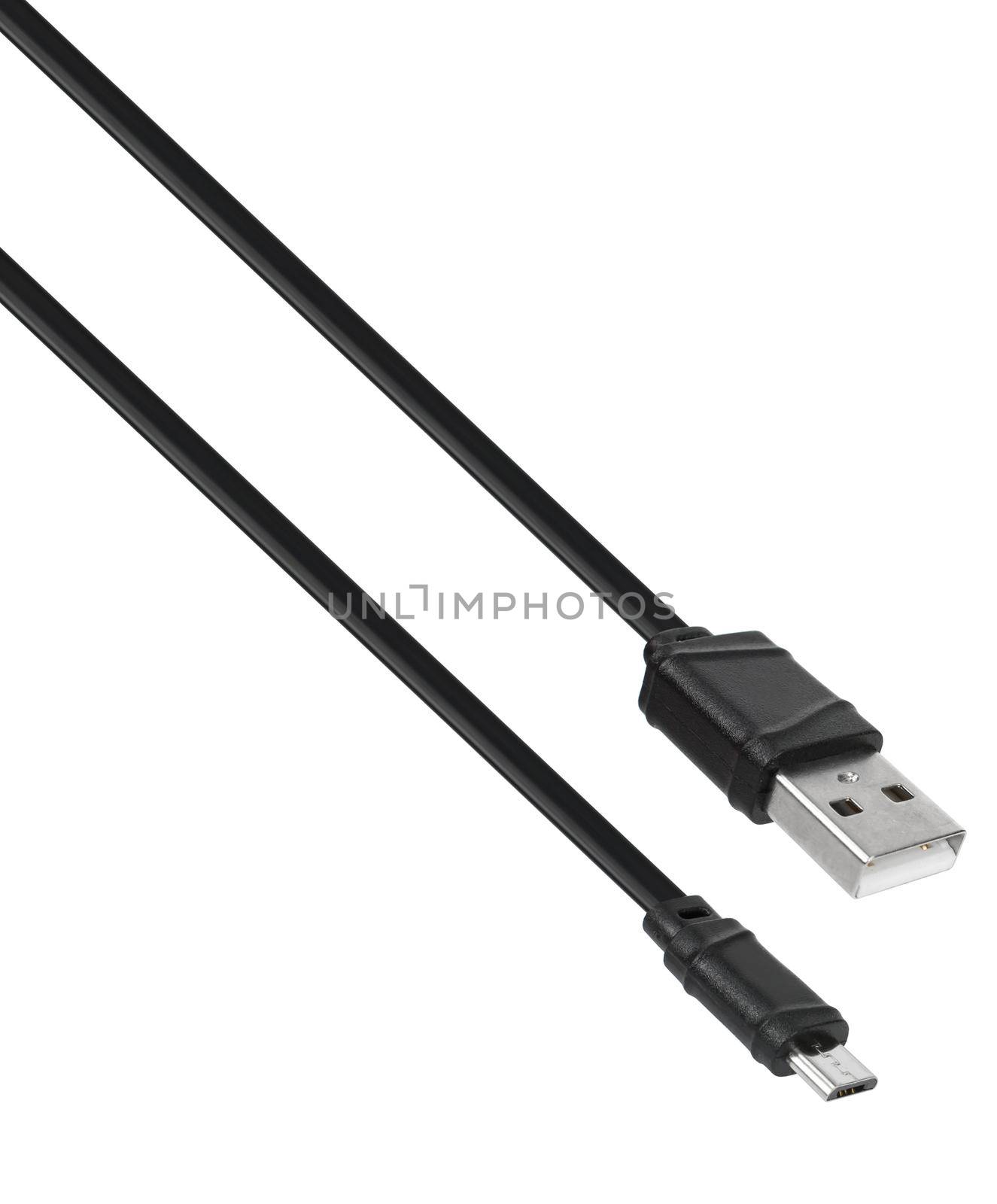 Cable and connector for USB, Micro USB isolated on white background