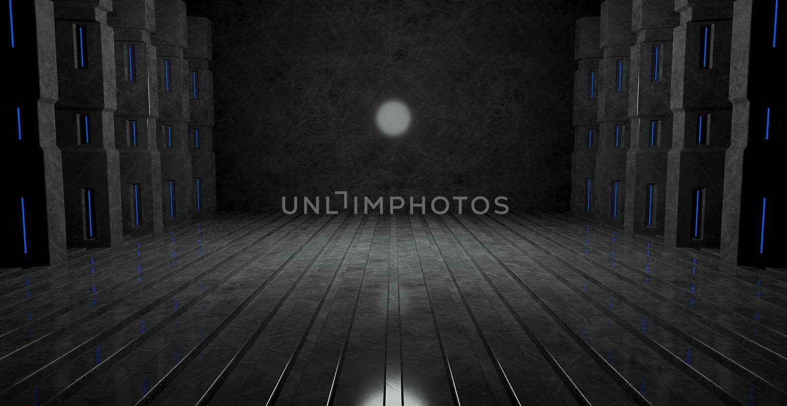 Futuristic Industrial Corridor Tunnel Dark Silver Gray Banner Wallpaper 3D Rendering