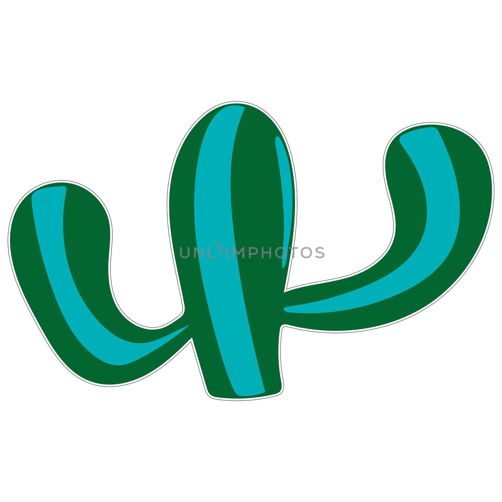 Hand Drawn Green and Blue Cactus. Printable Sticker. Day of the Dead, Dia de los Muertos.