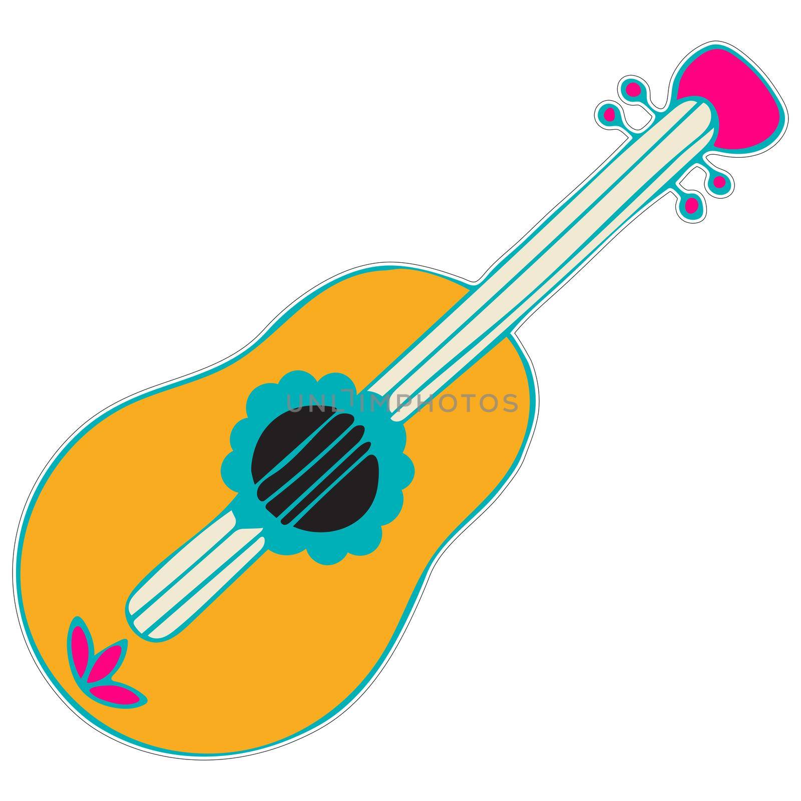 Hand Drawn Guitar. Day of the Dead Printable Sticker. Dia de los Muertos. by Rina_Dozornaya