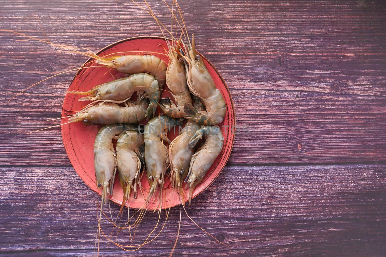 top view of tiger prawns on plate