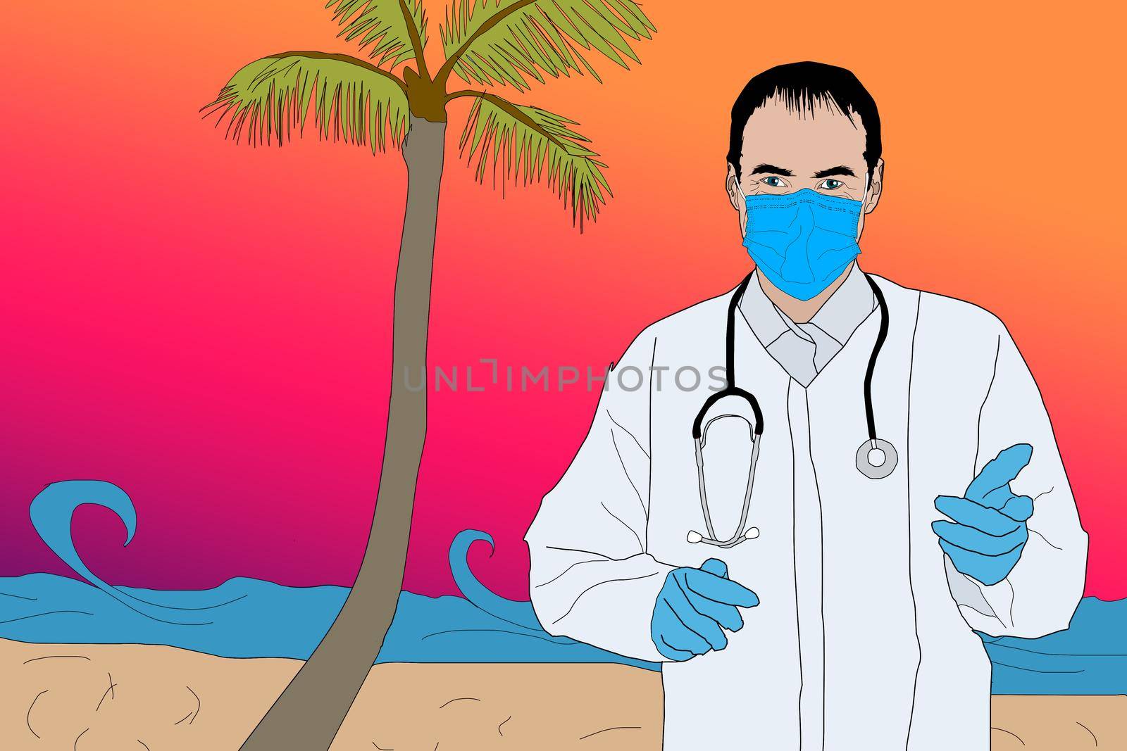 doctor and palm tree on background by Andelov13