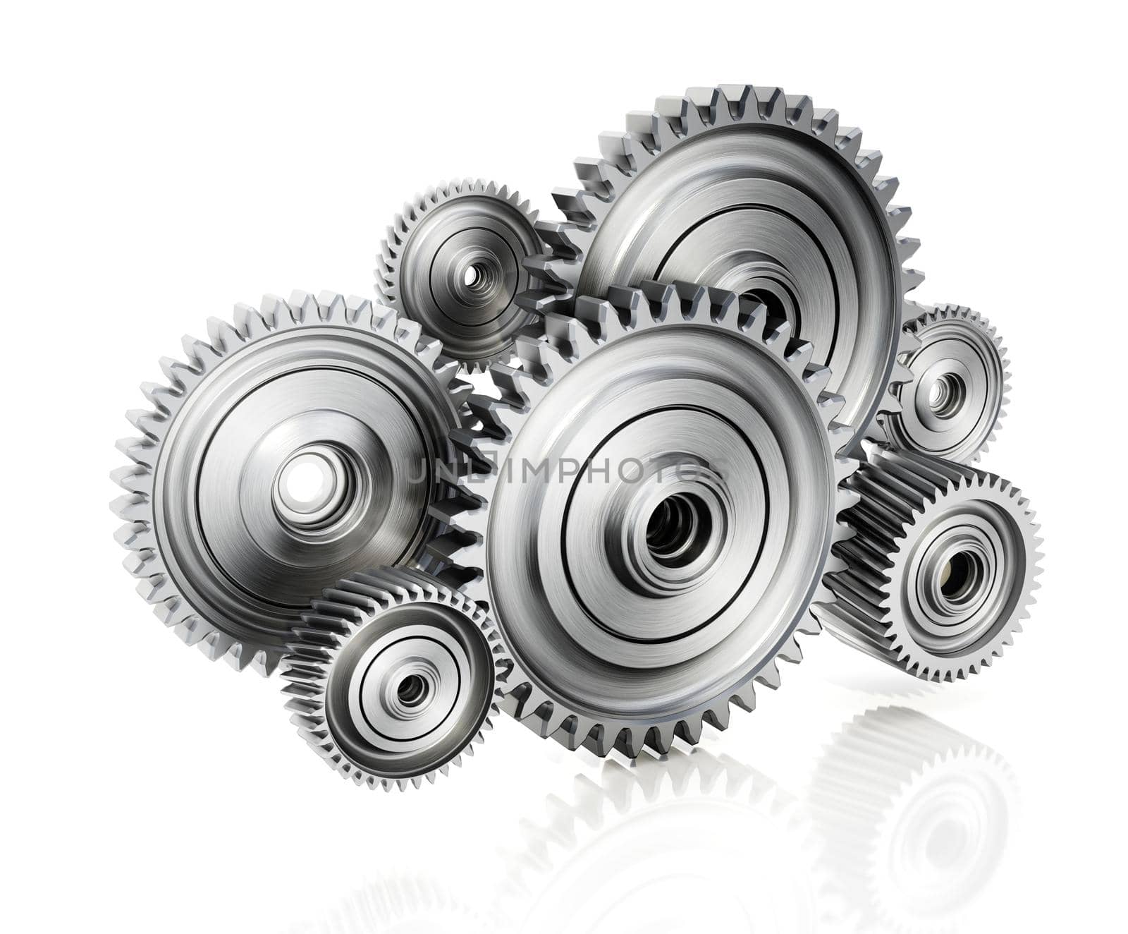 3D steel wheels in motion arranged like a cloud shape. 3D illustration.