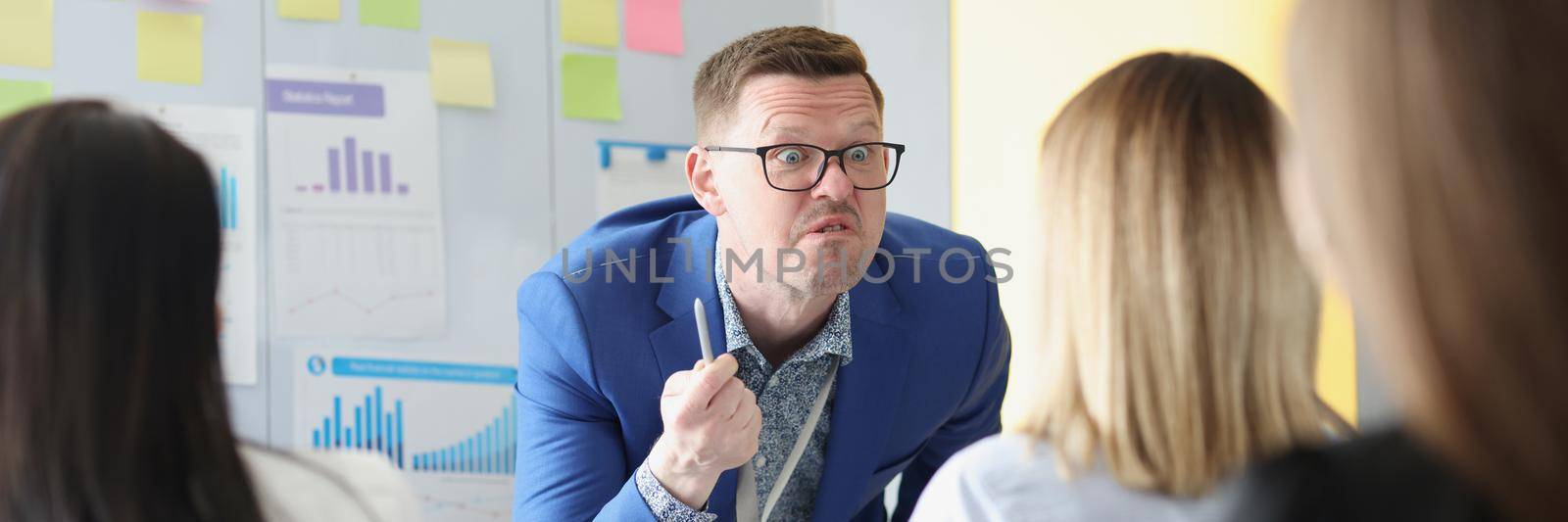 Portrait of passionate lecturer try to convince colleague in something, creative businessman in suit prepared speech for coworkers. Share opinion, knowledge, conference, meeting concept