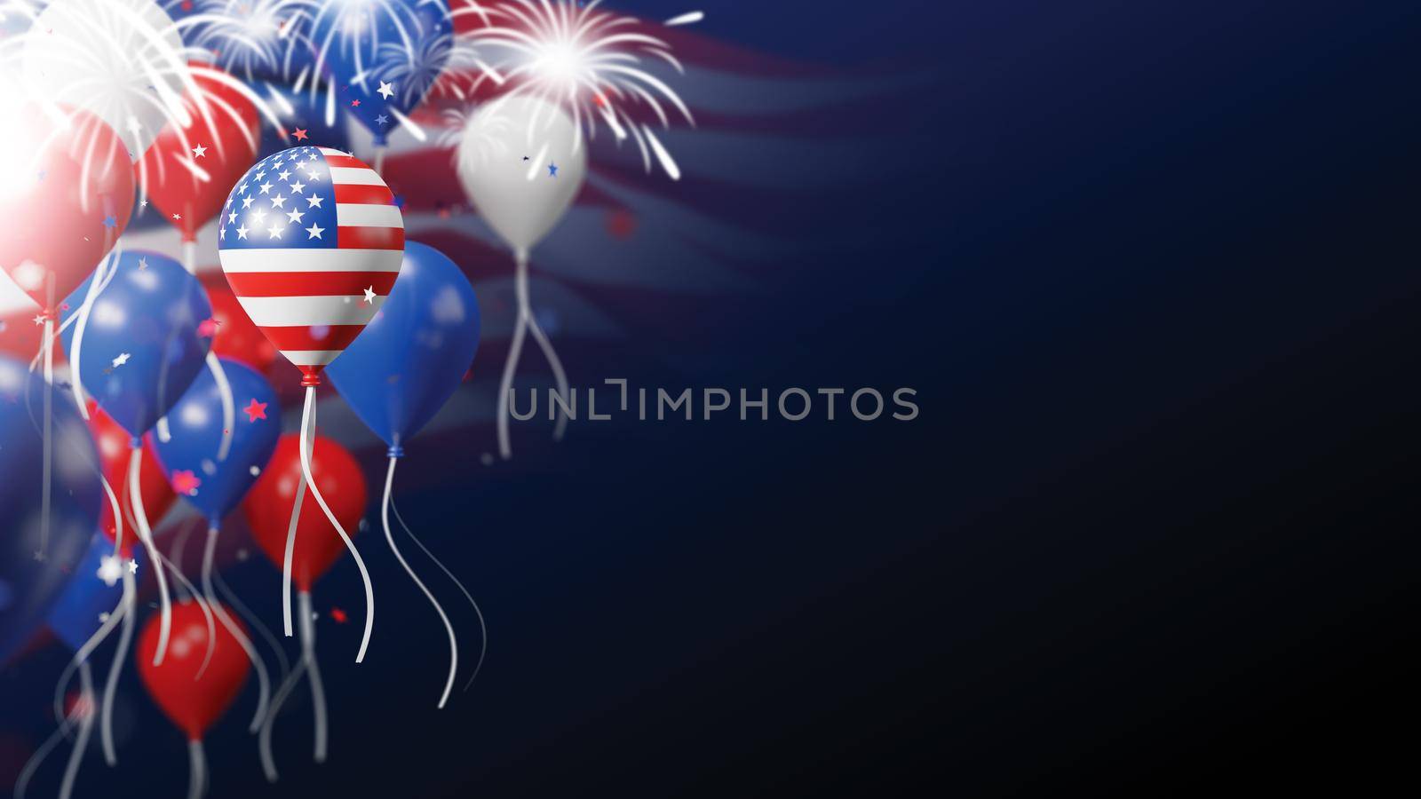 4th of july usa independence day banner design of balloon with american flag 3D render