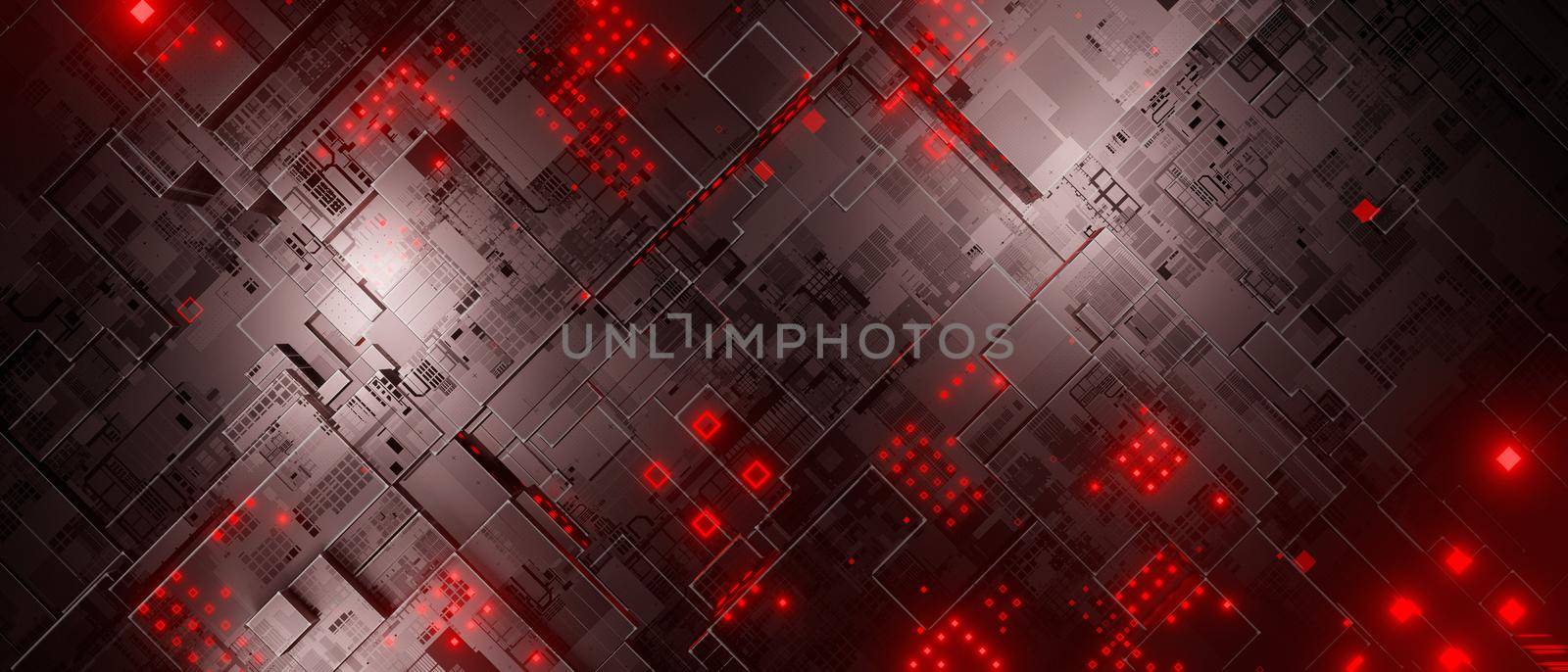 Red Futuristic Circuit Abstract Background 3D Rendering