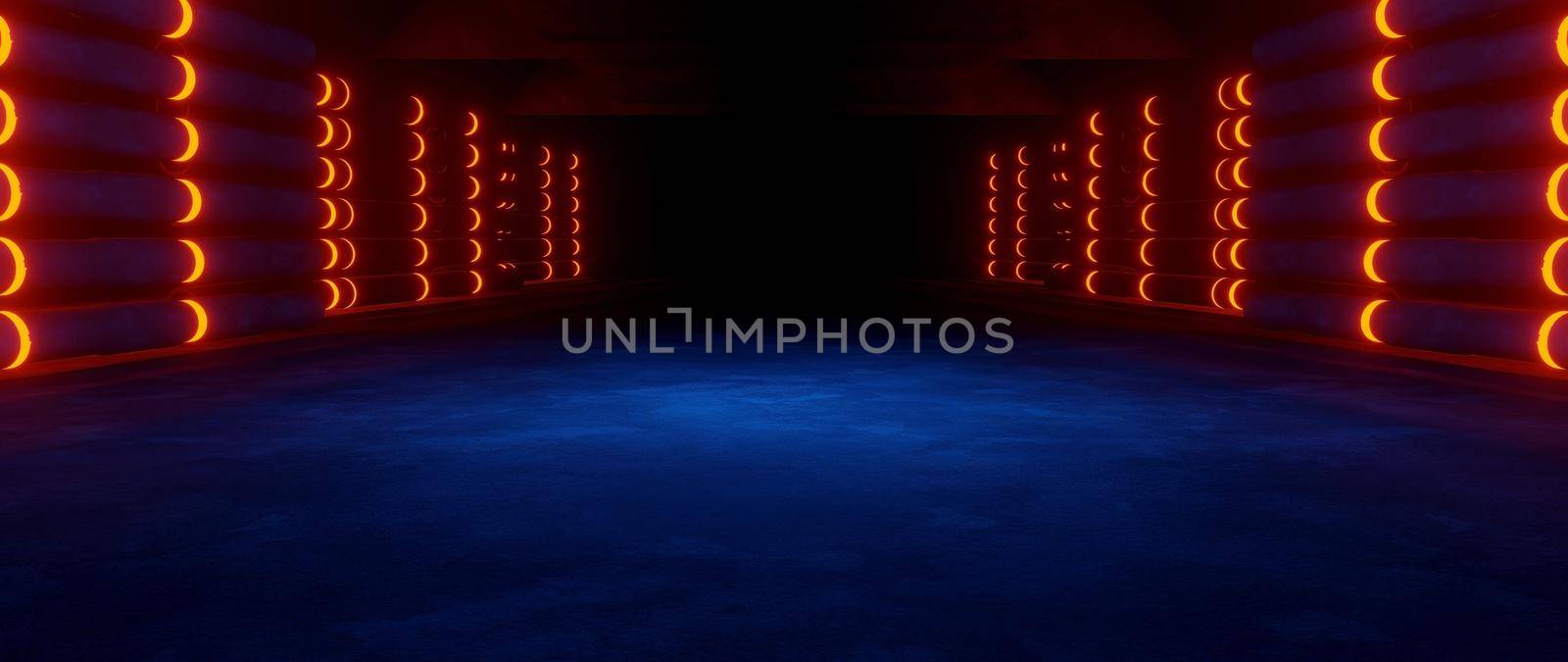 Alien SciFi Lighted Deep Blue Banner Background Wallpaper For Showroom Studio Montage 3D Illustration by yay_lmrb