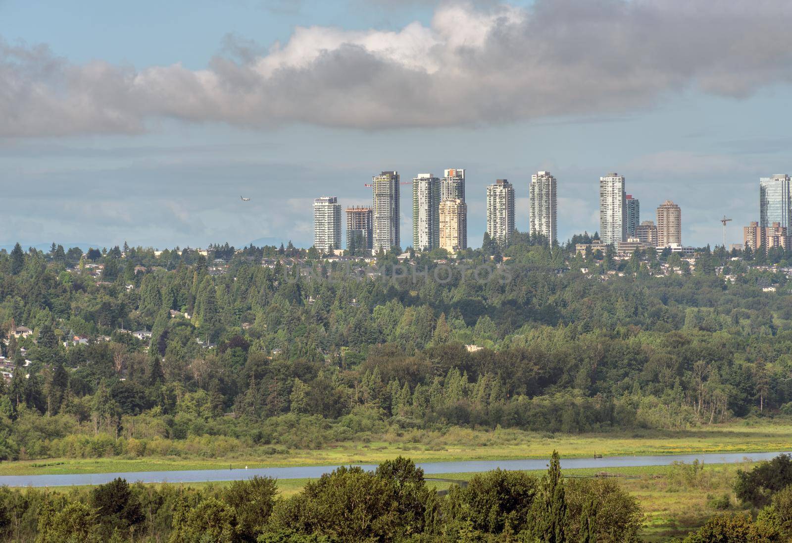 CItyscape on bright summer morning in Vancouver.