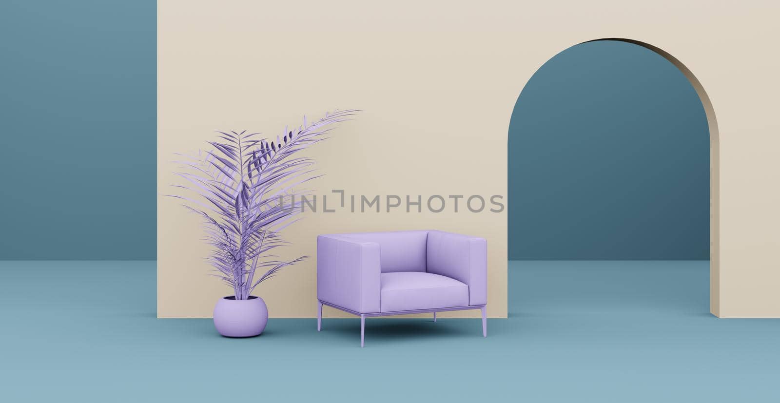 3d Abstract interior. Interior template. Bright color in the interior