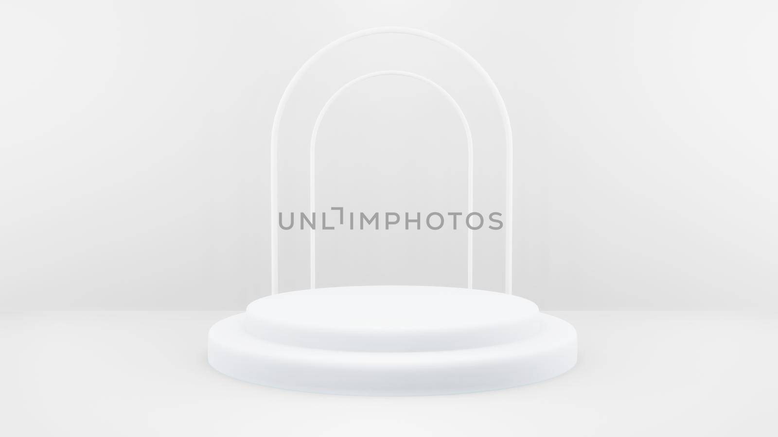 Podium in abstract white composition for product presentation, 3d render, 3d illustration by Benzoix