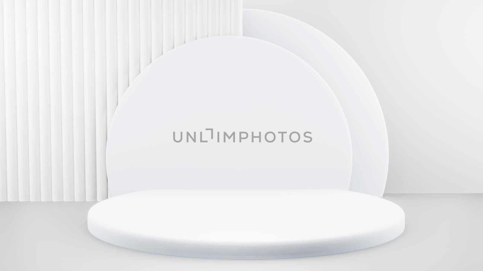Podium in abstract white composition for product presentation, 3d render, 3d illustration.