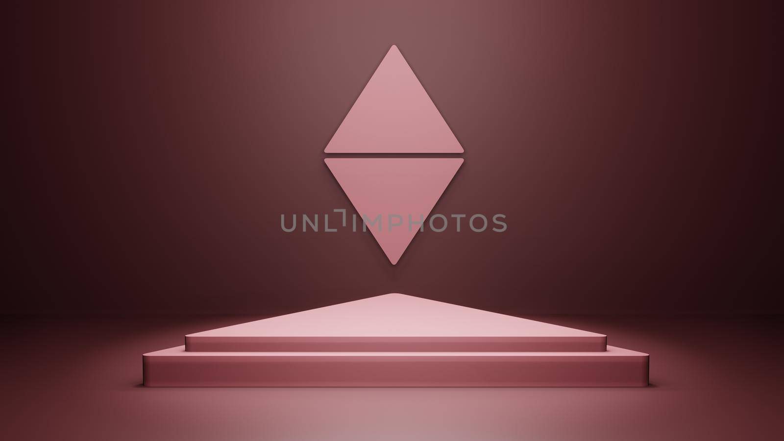 Red Ethereum podium platform for product presentation. 3d rendering luxury pedestal stand show. Empty tabletop stage studio scene background with spotlight by Benzoix