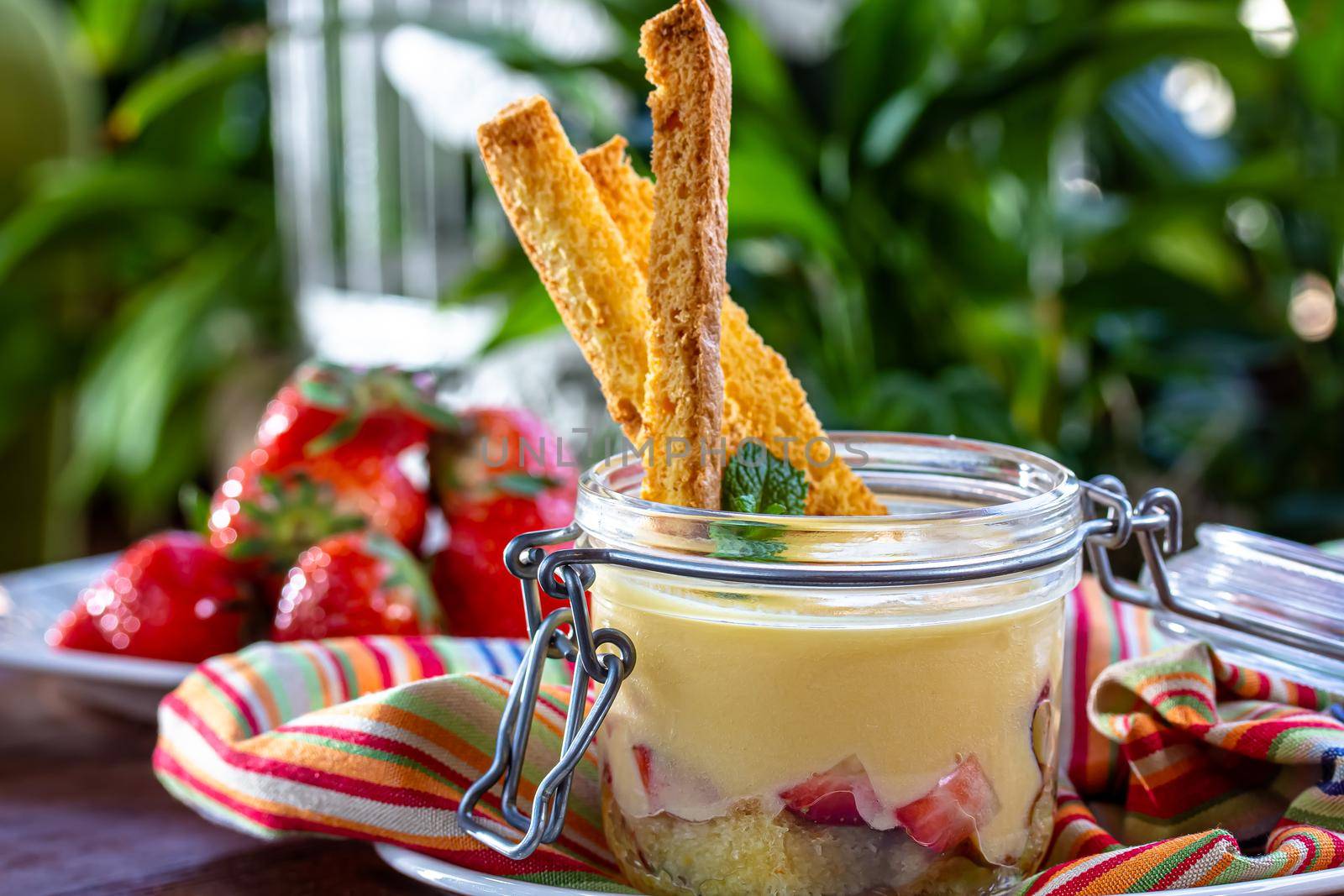 Glass of the Italian dessert Zabaglione or Sabayon.