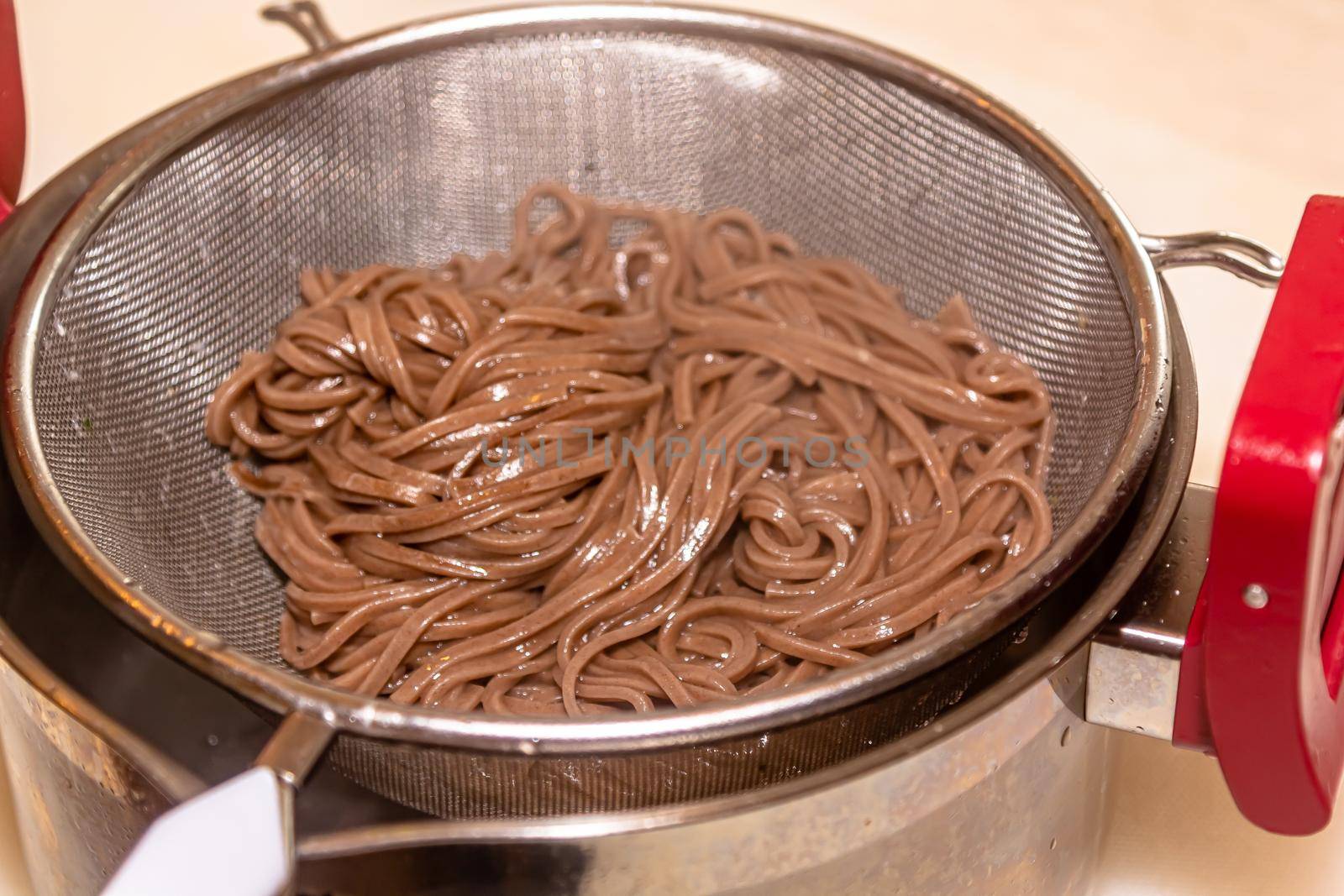 Zaru soba on the table.Buckwheat noodles is a Japanese food culture by Milanchikov