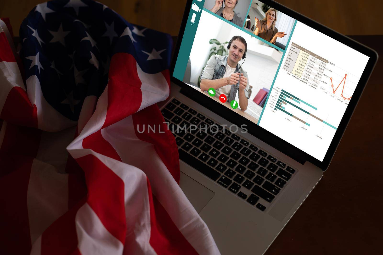 Video Call Chatting Communication Concept. flag of the usa by Andelov13