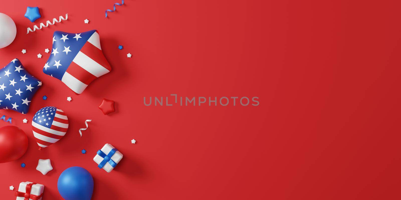 4th of july usa Independence day labor day and memorial day banner design of balloon 3D render