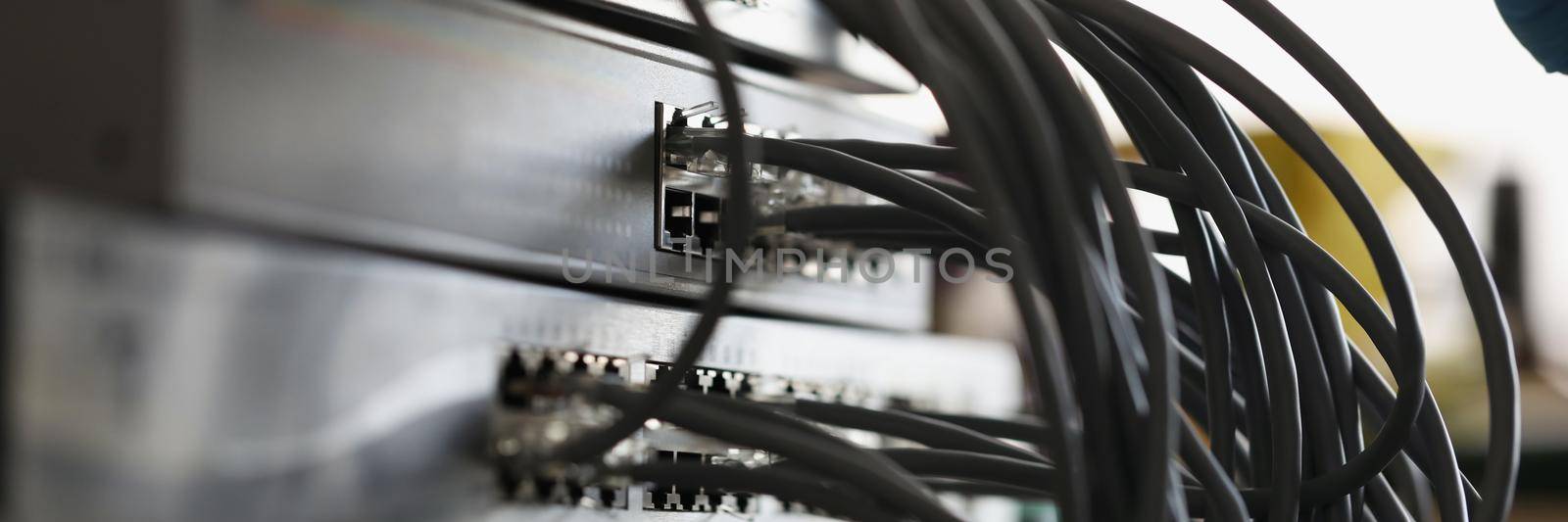 Cable network connected to internet switch servers in data center by kuprevich