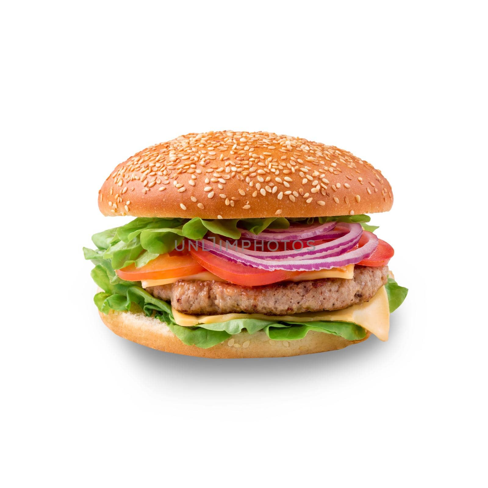 Perfect hamburger classic burger american cheeseburger isolated on white background