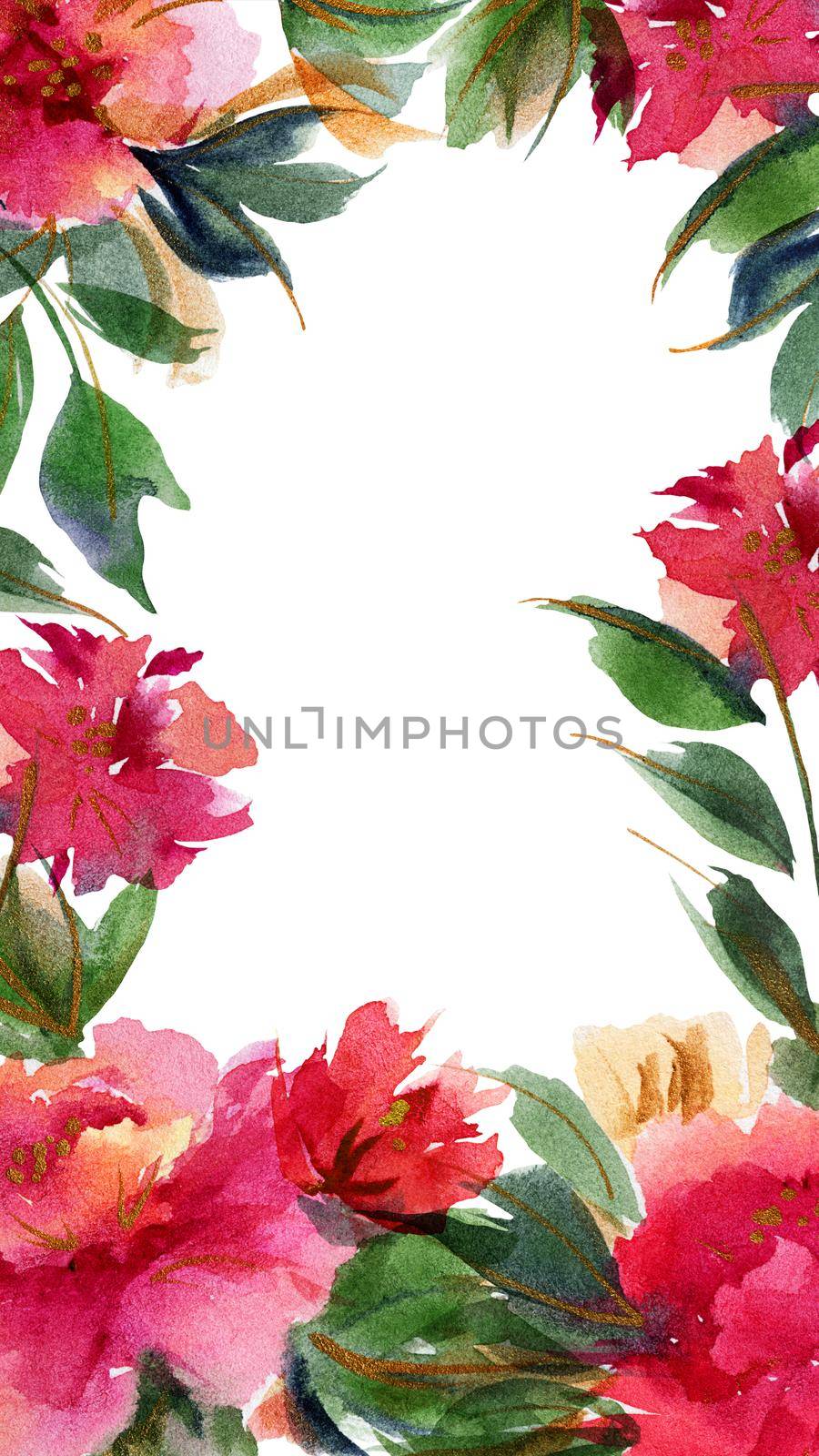 Pink Peony botanical watercolor banner background by Xeniasnowstorm
