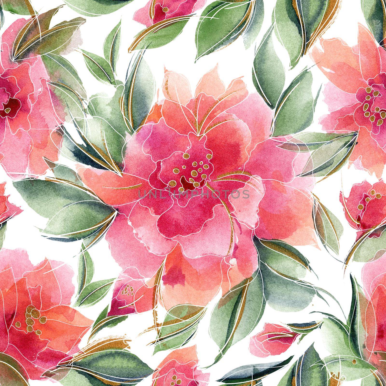 Pink floral seamless pattern with fragrant rose flowers by Xeniasnowstorm