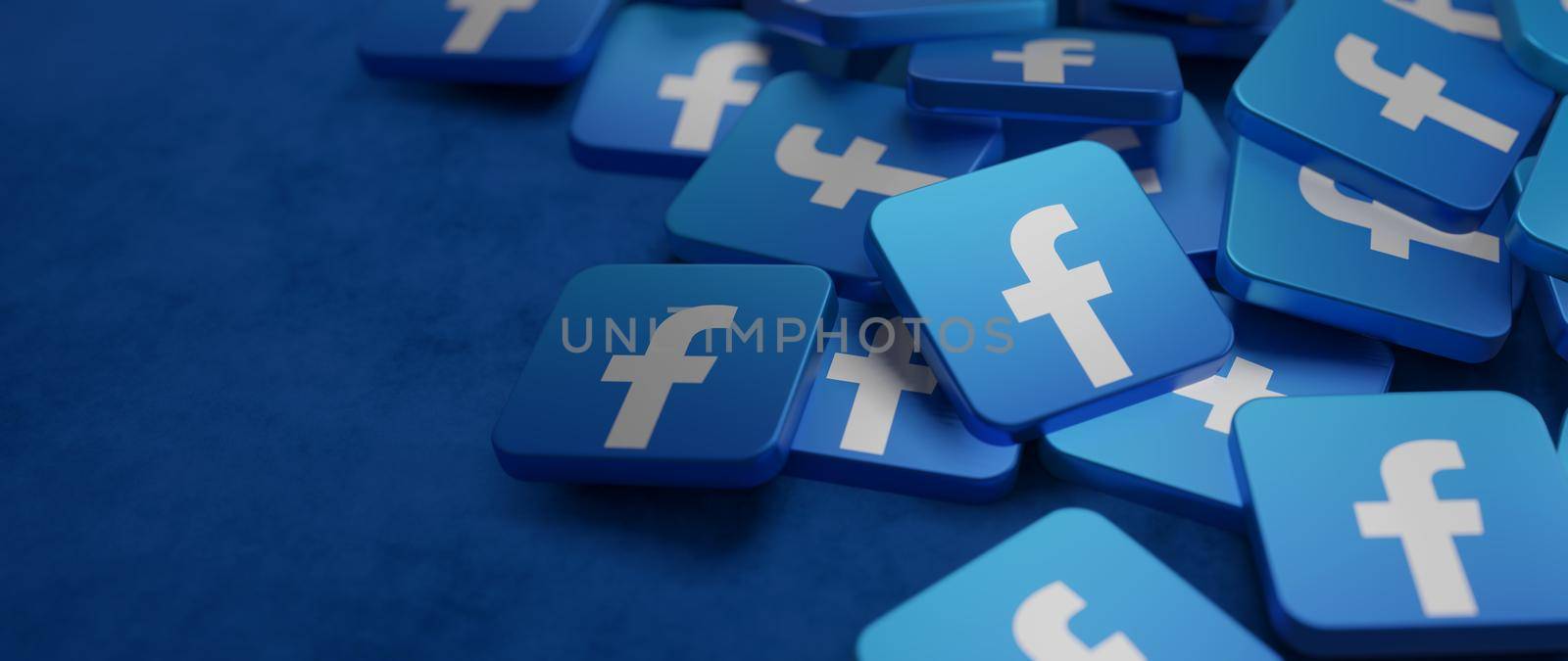 Facebook logo concept banner scattered tiles with copyspace 3D Illustration by yay_lmrb