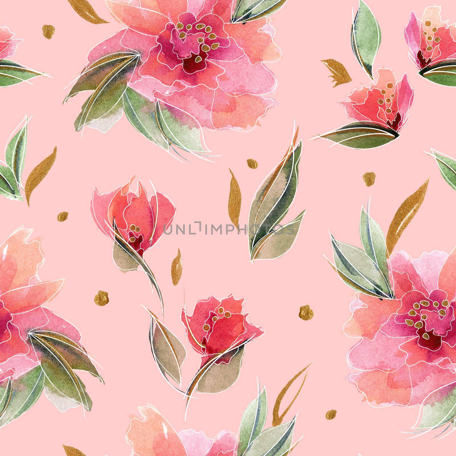 Pink floral seamless pattern with delicate fragrant flowers by Xeniasnowstorm