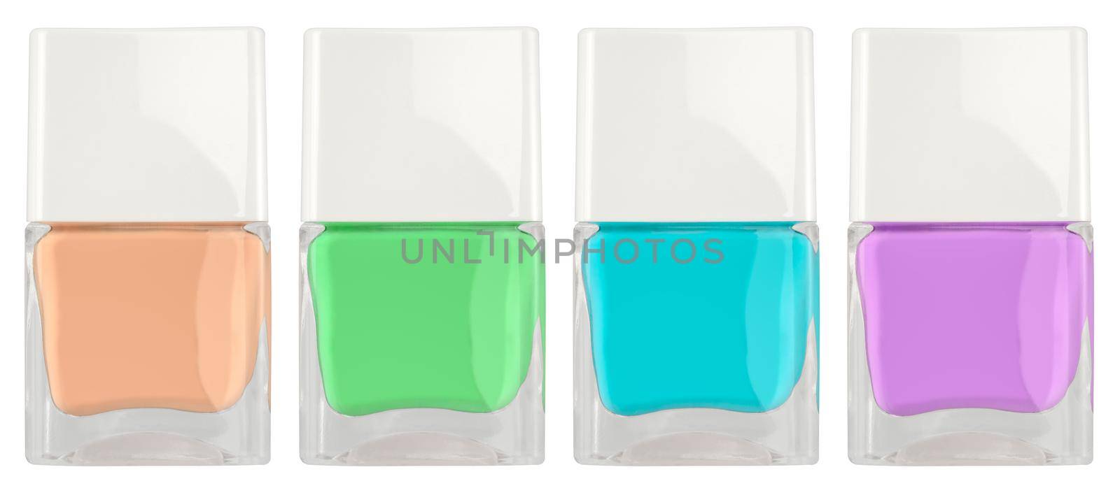 Multiple Colorful Bottles Of Nail Polish Isolated On A White Background