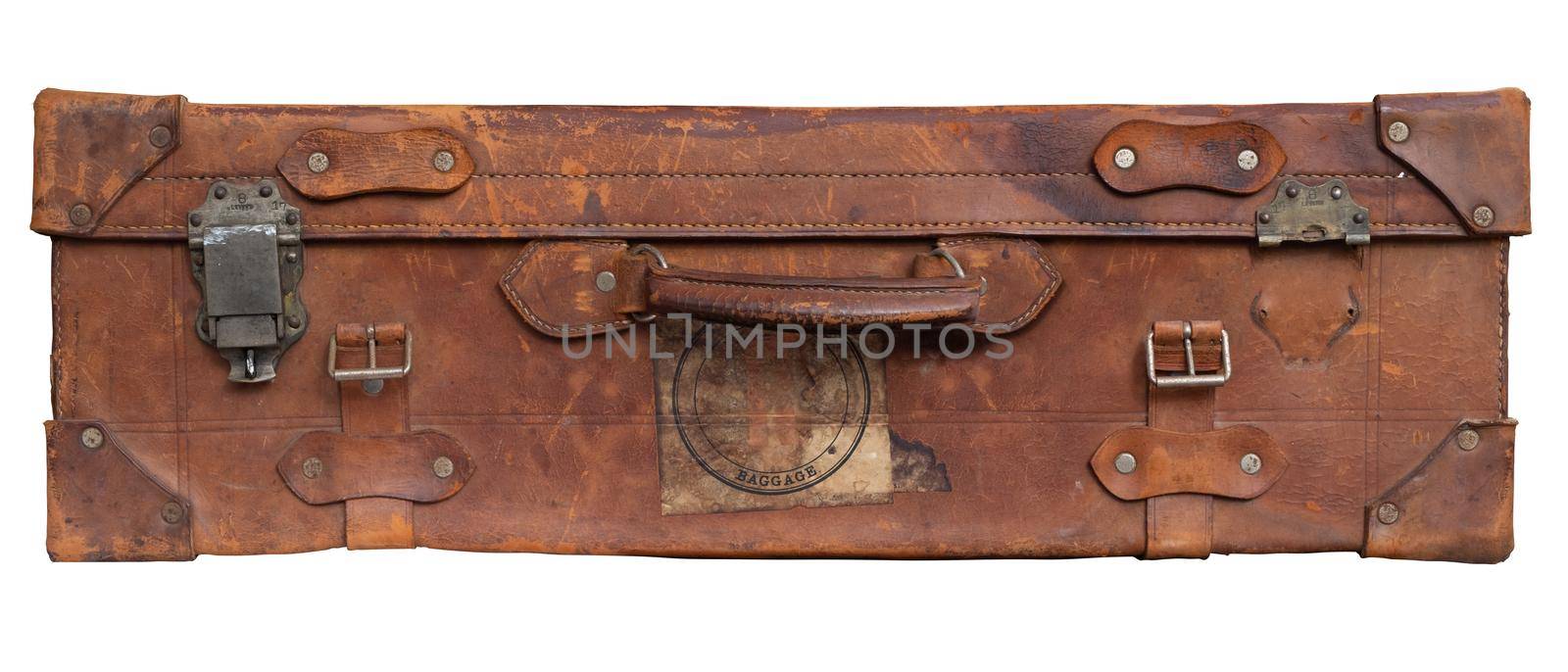 Retro Vintage Old Brown Suitcase Or Luggage Isolated On A White Background