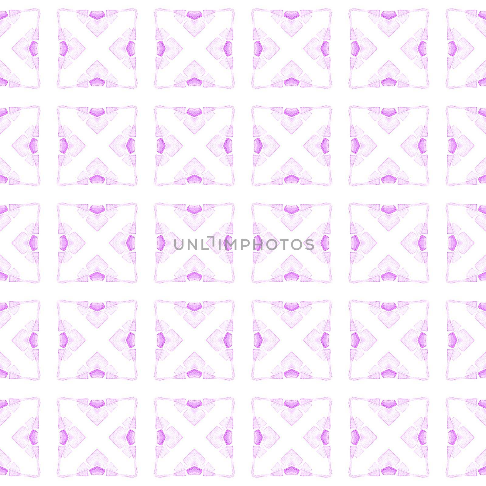 Watercolor medallion seamless border. Purple beauteous boho chic summer design. Textile ready overwhelming print, swimwear fabric, wallpaper, wrapping. Medallion seamless pattern.