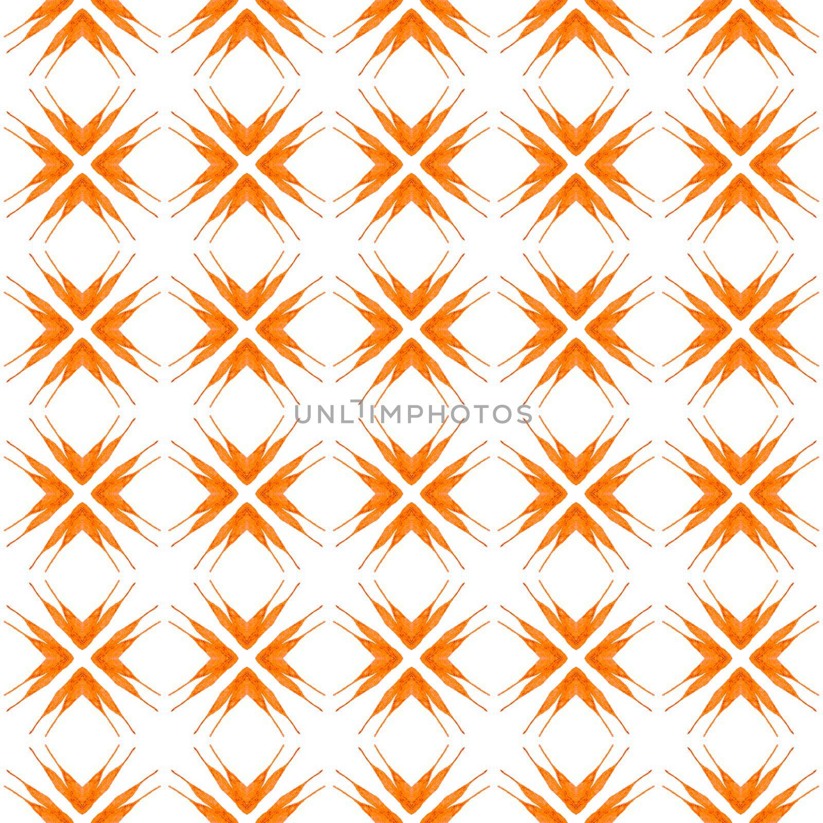 Textile ready decent print, swimwear fabric, wallpaper, wrapping. Orange unusual boho chic summer design. Watercolor summer ethnic border pattern. Ethnic hand painted pattern.