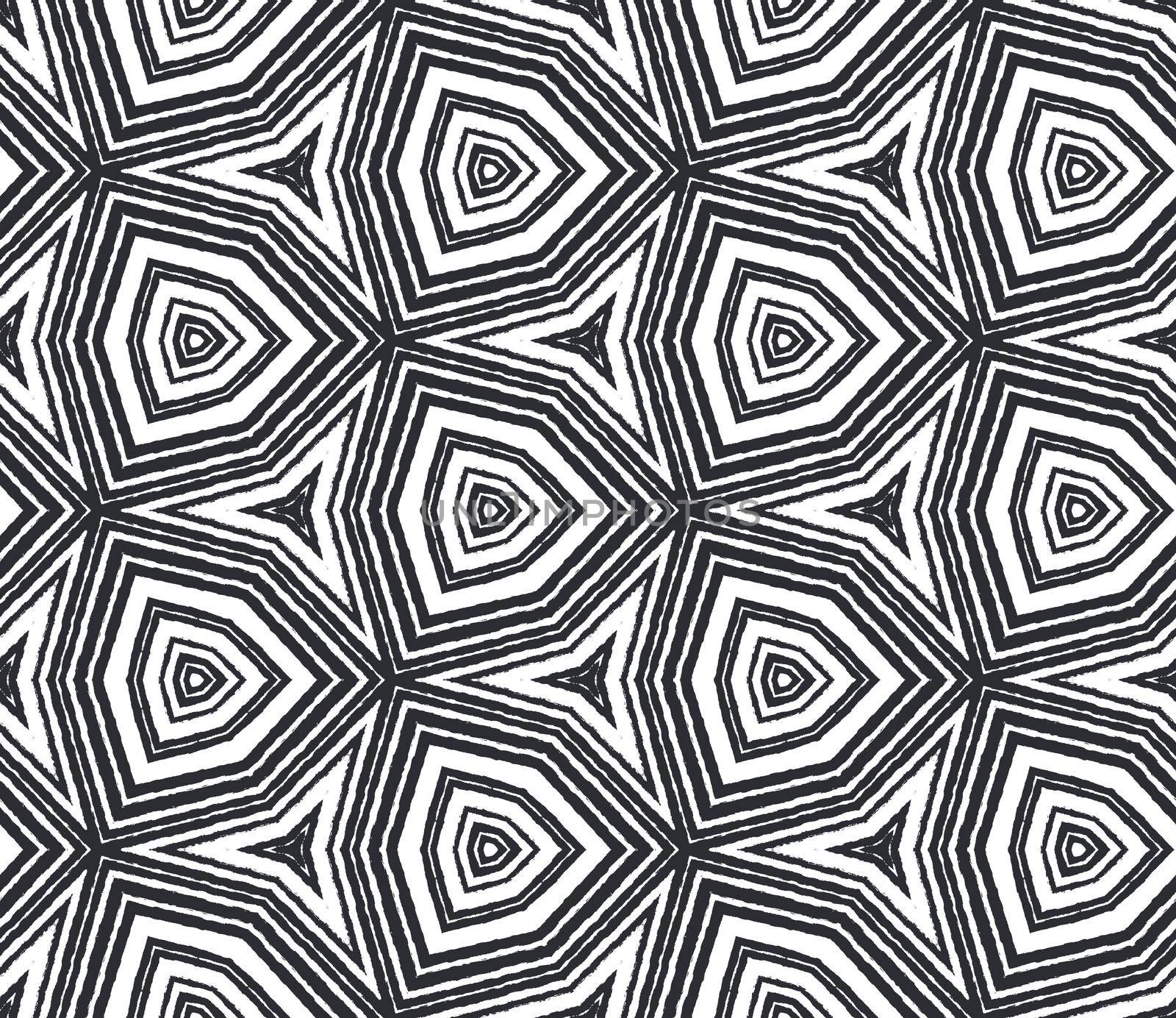 Exotic seamless pattern. Black symmetrical kaleidoscope background. Textile ready comely print, swimwear fabric, wallpaper, wrapping. Summer swimwear exotic seamless design.