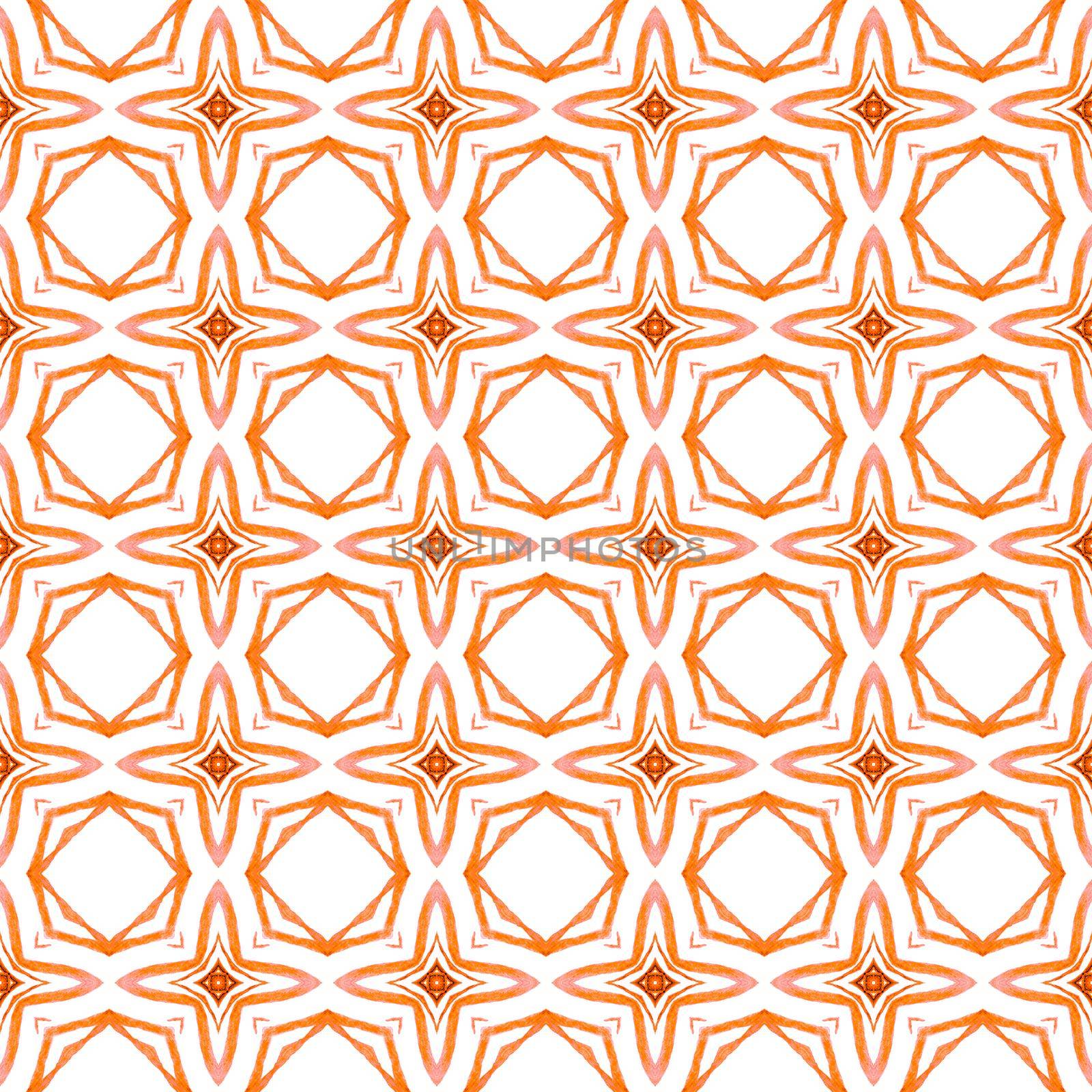 Mosaic seamless pattern. Orange adorable boho chic summer design. Hand drawn green mosaic seamless border. Textile ready favorable print, swimwear fabric, wallpaper, wrapping.