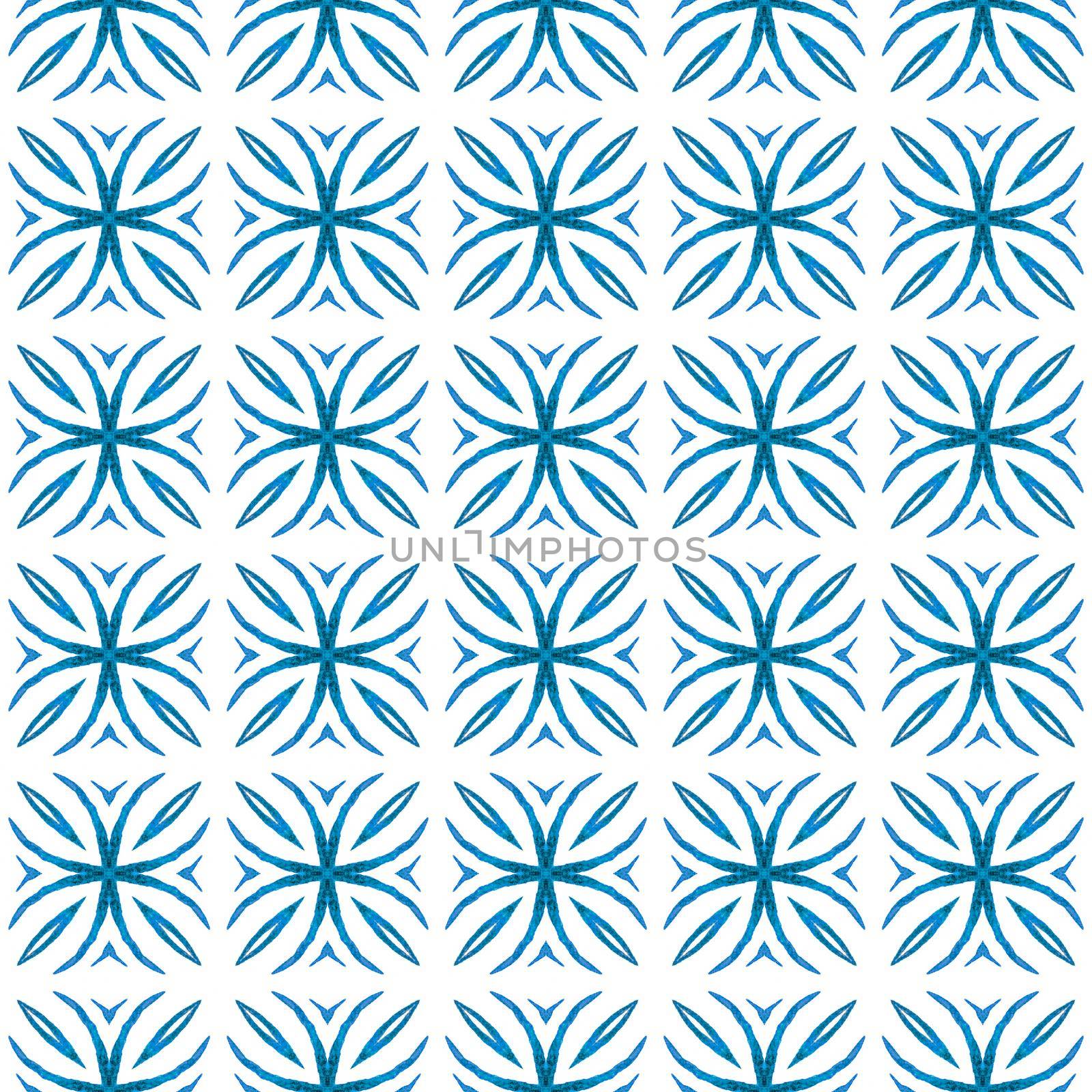 Medallion seamless pattern. Blue interesting boho chic summer design. Textile ready breathtaking print, swimwear fabric, wallpaper, wrapping. Watercolor medallion seamless border.