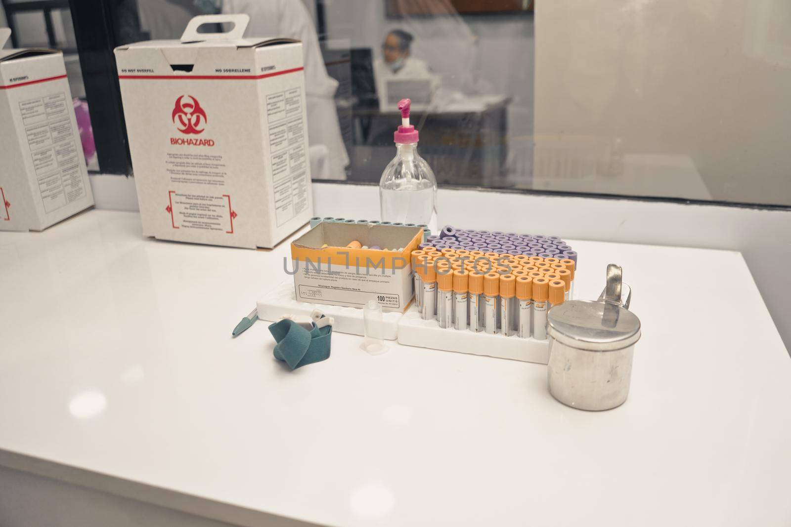 medical sample containers in a hospital laboratory in a hospital