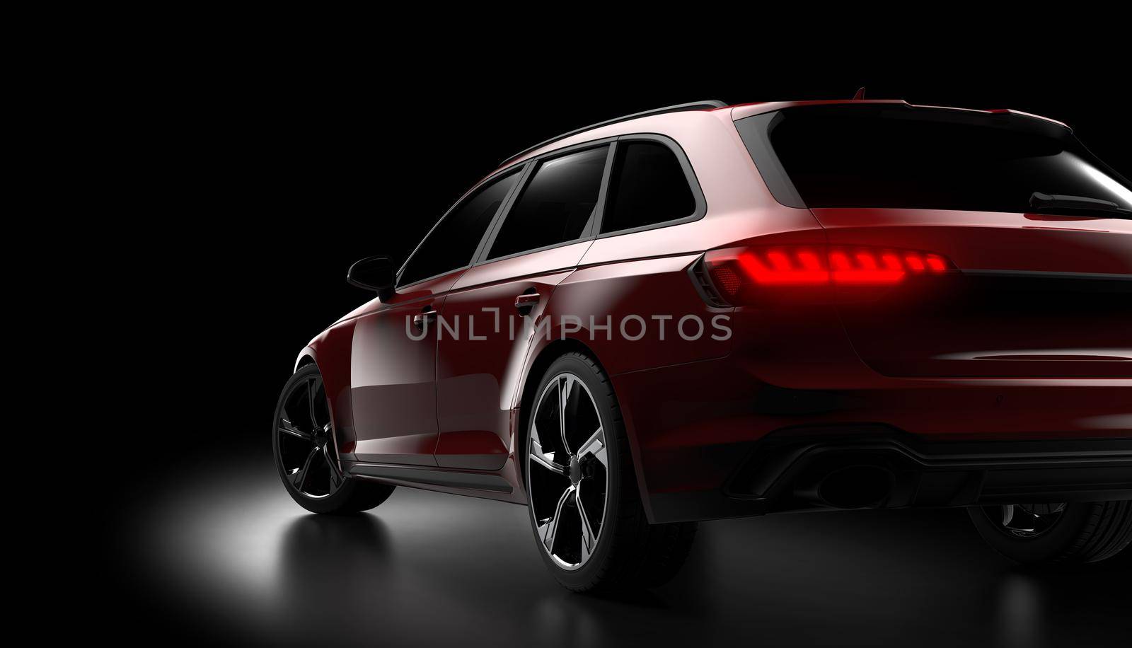 Back view of a red generic and unbranded car. 3D illustration by cla78